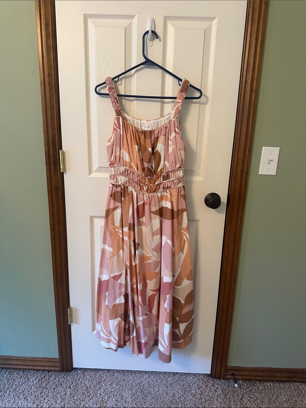 Women’s Midi Sundress in Pink & Tan Abstract Print